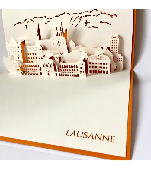 Carte Rifletto, Lausanne, fabriquée en Allemagne pour L'Ecritoire design, Lausanne. Orange, format A6 ou A5.