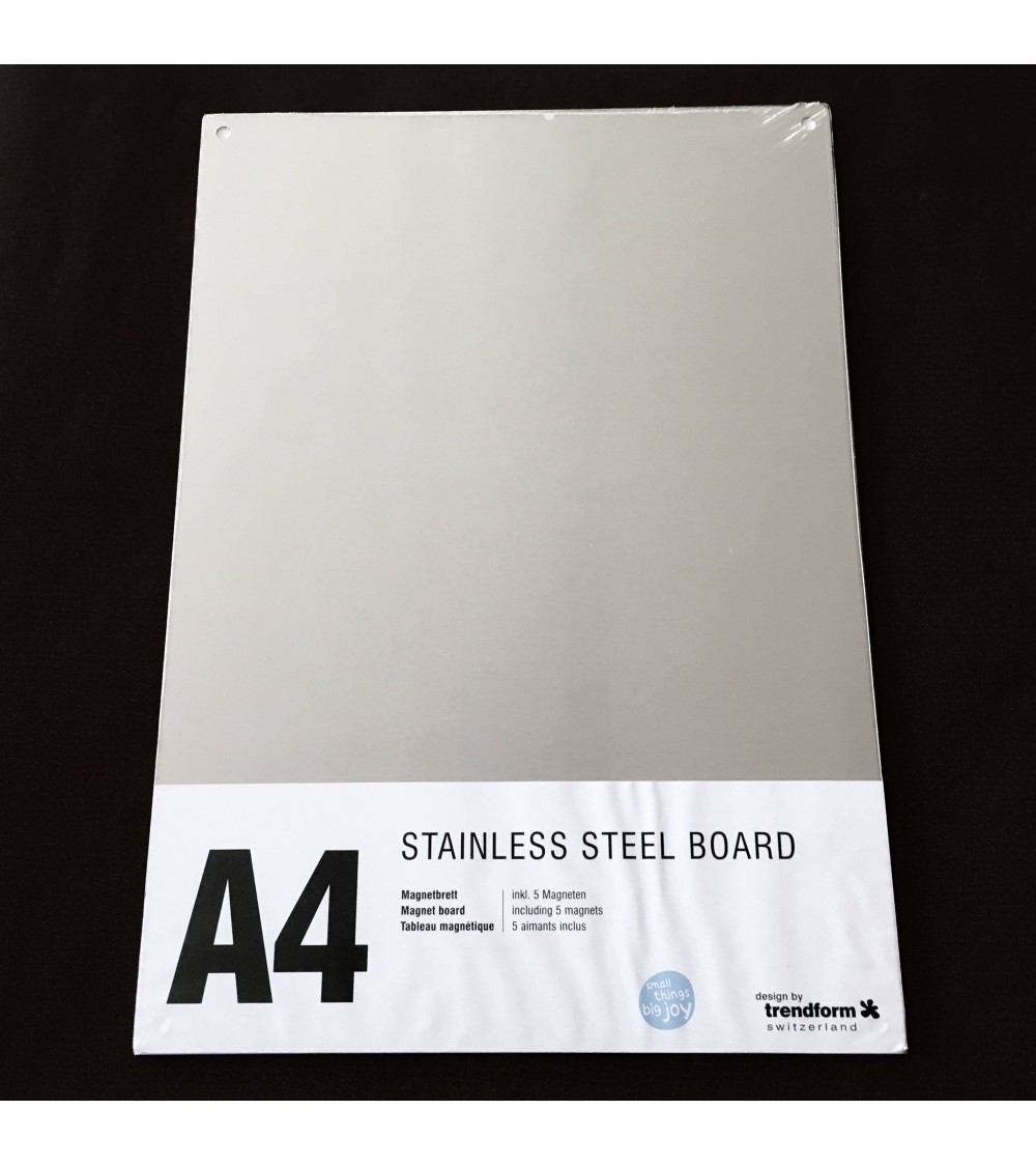 Tableau métallique d'affichage A4 pour aimants, acier, de Trendform avec 5  super mini aimants.