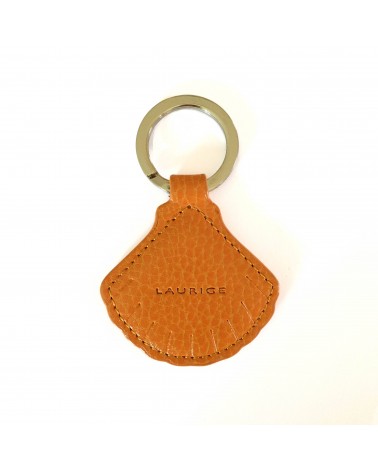 Porte-clés Laurige, coquille St-Jacques, cuir orange, fabriqué en France