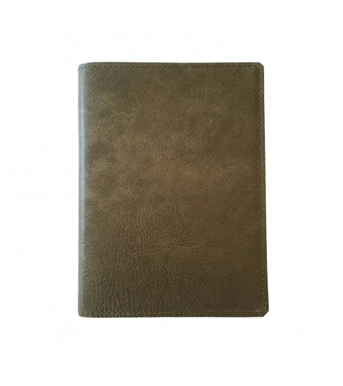 Carnet rechargeable PA cuir vert olive, 288 pages blanches couleur ivoire format A6