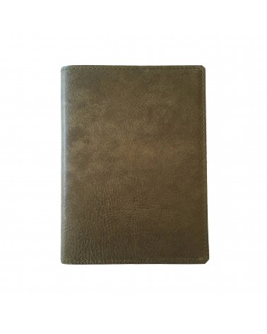 Carnet rechargeable PA cuir vert olive, 288 pages blanches couleur ivoire format A6