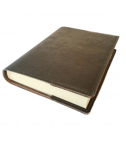 Carnet rechargeable PA cuir vert olive, 288 pages blanches couleur ivoire format A6