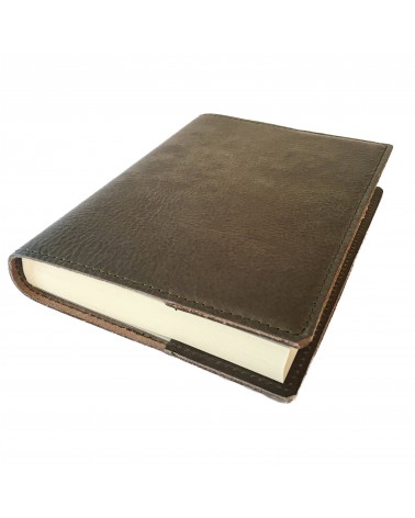 Carnet rechargeable PA cuir vert olive, 288 pages blanches couleur ivoire format A6