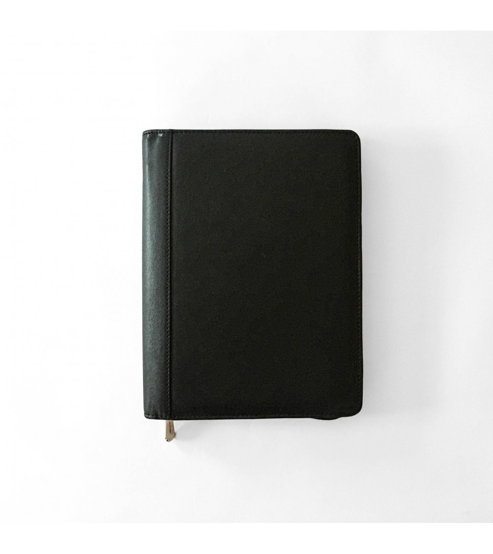 Porte-bloc PA Carpe Diem, format A5, zippé en cuir noir.