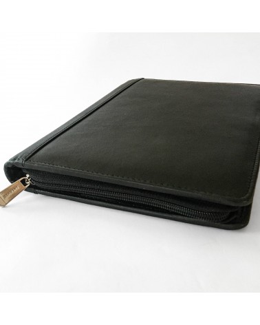 Porte-bloc PA Carpe Diem, format A5, zippé en cuir noir.