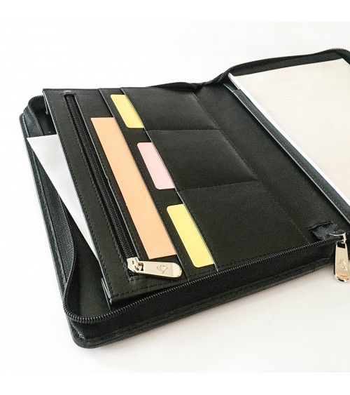 Porte-bloc PA Carpe Diem, format A5, zippé en cuir noir.