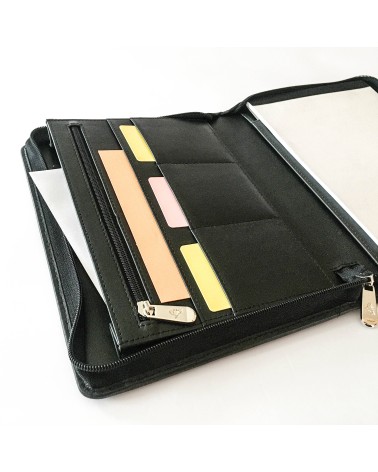 Porte-bloc PA Carpe Diem, format A5, zippé en cuir noir.