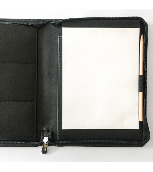 Porte-bloc PA Carpe Diem, format A5, zippé en cuir noir.