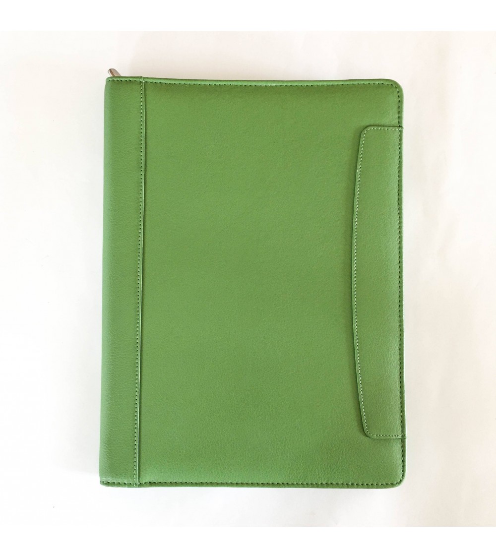 Porte-bloc Alassio Vallo A4, cuir vert clair, 1 compartiment cartes et 2 pour feuilles volantes, boucle stylo, bloc-notes.