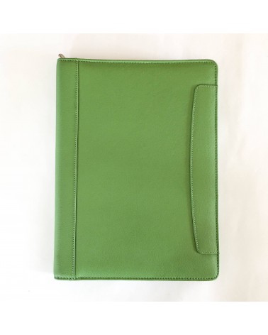 Porte-bloc Alassio Vallo A4, cuir vert clair, 1 compartiment cartes et 2 pour feuilles volantes, boucle stylo, bloc-notes.