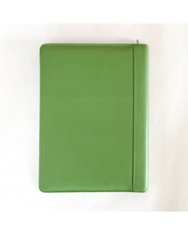Porte-bloc Alassio Vallo A4, cuir vert clair, 1 compartiment cartes et 2 pour feuilles volantes, boucle stylo, bloc-notes.