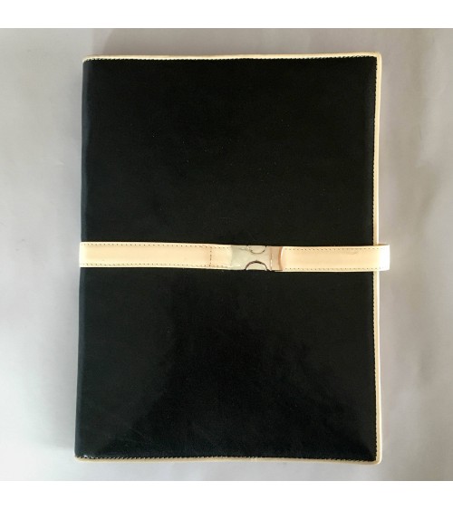 Porte-bloc Success A4 cuir noir et beige, 10 compartiments cartes et feuilles volantes, boucle stylo, bloc-notes.