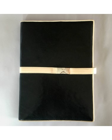 Porte-bloc Success A4 cuir noir et beige, 10 compartiments cartes et feuilles volantes, boucle stylo, bloc-notes.