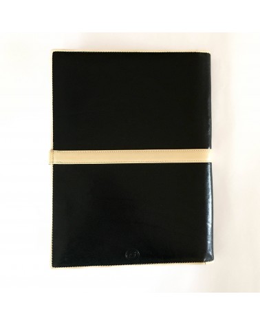 Porte-bloc Success A4 cuir noir et beige, 10 compartiments cartes et feuilles volantes, boucle stylo, bloc-notes.