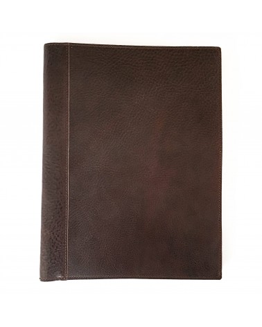 Porte-bloc PA Allgäu format A4, cuir marron, 1 compartiment cartes et 1 pour feuilles A4, boucle stylo, bloc-notes.