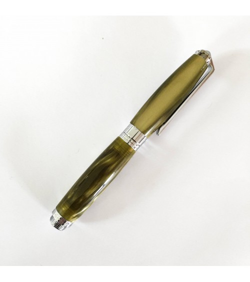 Stylo-plume Récife Baoshi Soyouz Citrine (tons vert olive clairs et foncés, effet   chatoyant), plume en acier M