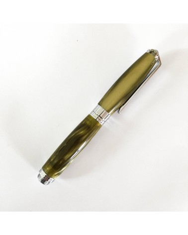 Stylo-plume Récife Baoshi Soyouz Citrine (tons vert olive clairs et foncés, effet   chatoyant), plume en acier M