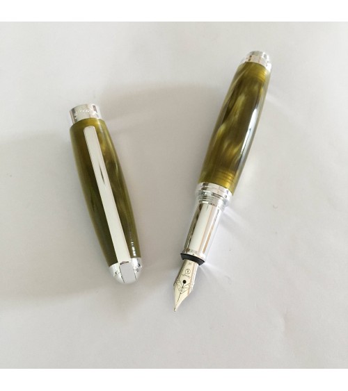 Stylo-plume Récife Baoshi Soyouz Citrine (tons vert olive clairs et foncés, effet   chatoyant), plume en acier M