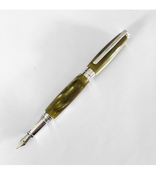 Stylo-plume Récife Baoshi Soyouz Citrine (tons vert olive clairs et foncés, effet   chatoyant), plume en acier M