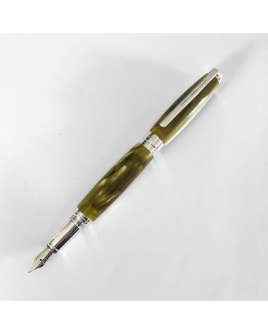 Stylo-plume Récife Baoshi Soyouz Citrine (tons vert olive clairs et foncés, effet   chatoyant), plume en acier M