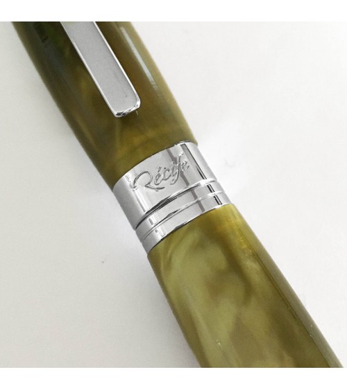 Stylo-plume Récife Baoshi Soyouz Citrine (tons vert olive clairs et foncés, effet   chatoyant), plume en acier M