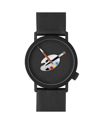 Montre AKTEO Peinture palette 32 Noir, bracelet cuir noir