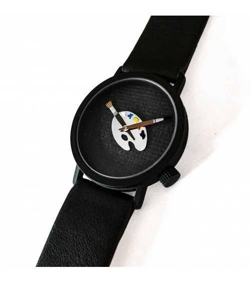 Montre AKTEO Peinture palette 32 Noir, bracelet cuir noir