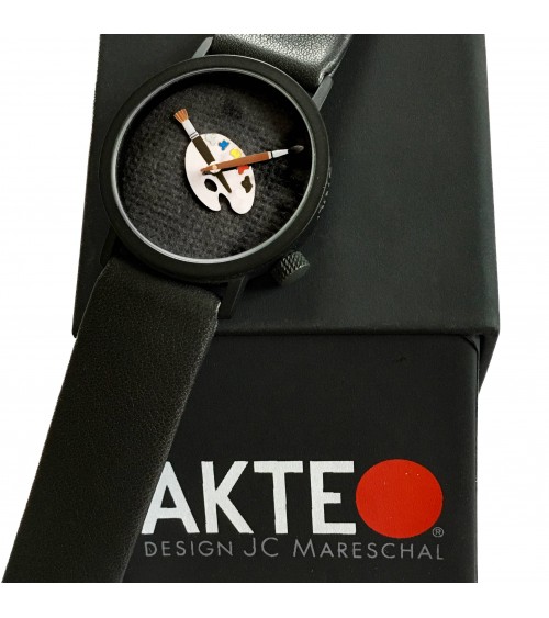 Montre AKTEO Peinture palette 32 Noir, bracelet cuir noir