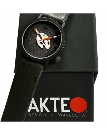 Montre AKTEO Peinture palette 32 Noir, bracelet cuir noir