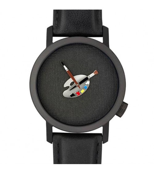 Montre AKTEO Peinture palette 42 Noir, bracelet cuir noir