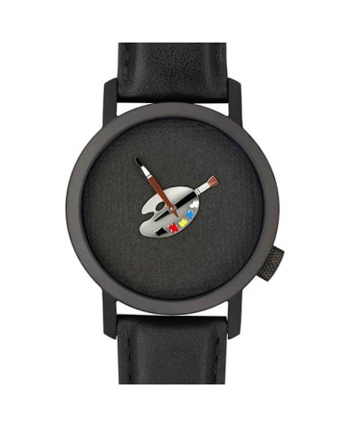 Montre AKTEO Peinture palette 42 Noir, bracelet cuir noir