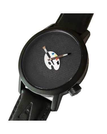 Montre AKTEO Peinture palette 42 Noir, bracelet cuir noir