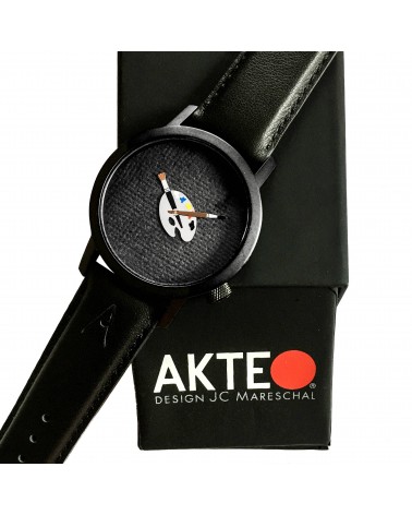 Montre AKTEO Peinture palette 42 Noir, bracelet cuir noir