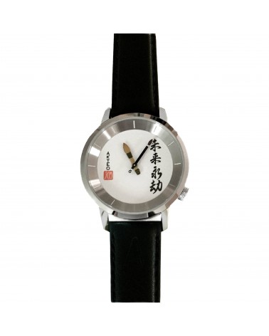 Montre AKTEO calligraphie 38, bracelet cuir noir