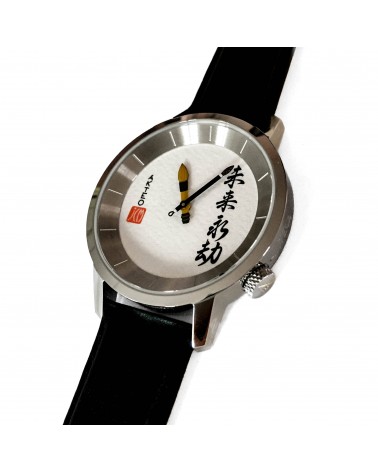 Montre AKTEO calligraphie 38, bracelet cuir noir