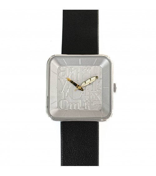 Montre AKTEO Ecrivain sQuare 35, bracelet cuir noir.