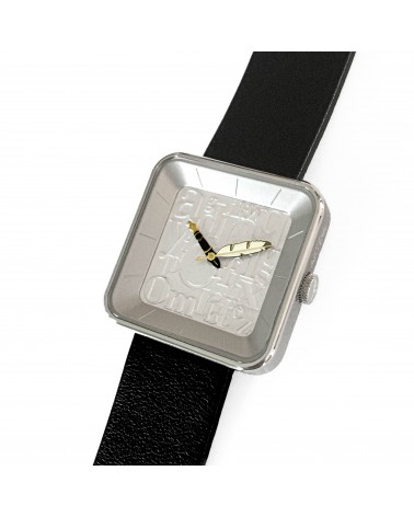 Montre AKTEO Ecrivain sQuare 35, bracelet cuir noir.