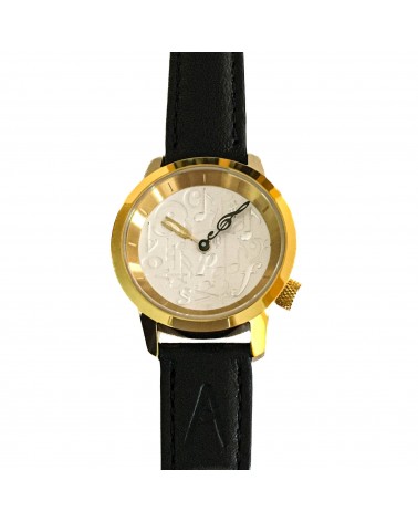 Montre AKTEO Musique 29 Blanc-or, bracelet cuir noir