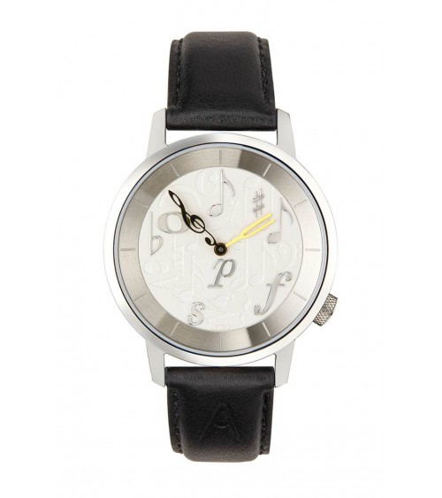 Montre AKTEO Musique 38 Blanc-Acier inox, bracelet cuir noir