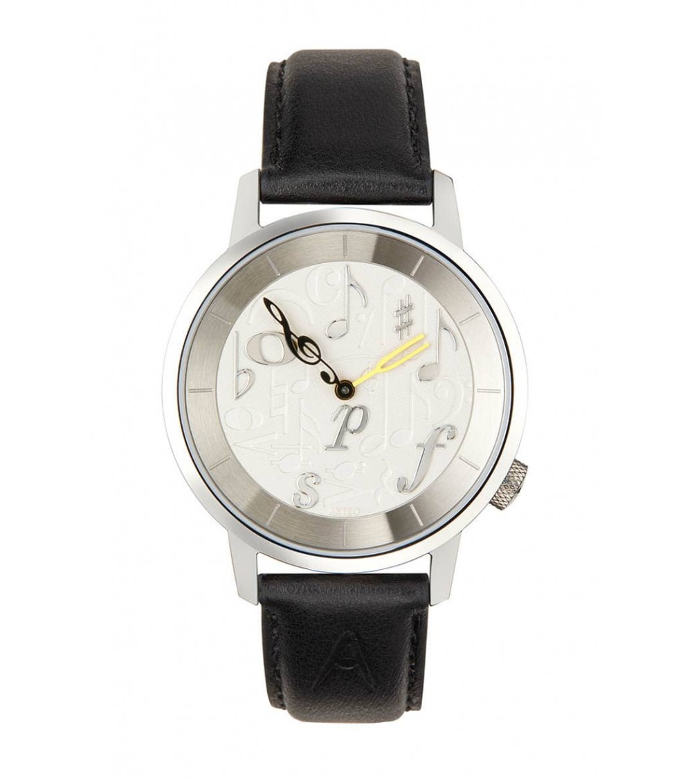 Montre AKTEO Musique 38 Blanc-Acier inox, bracelet cuir noir