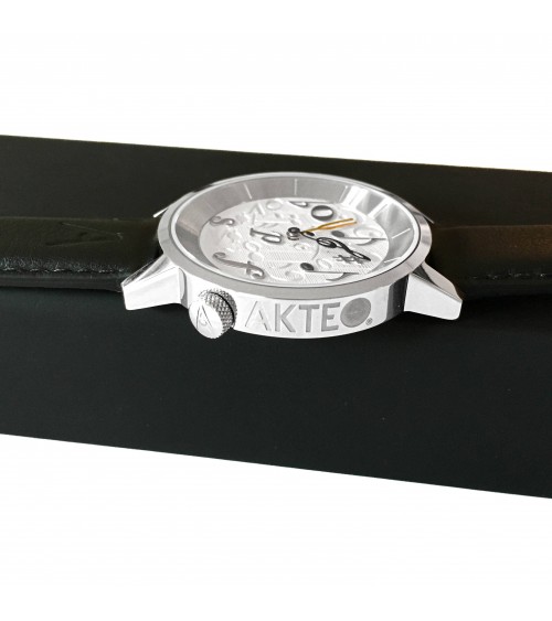 Montre AKTEO Musique 38 Blanc-Acier inox, bracelet cuir noir