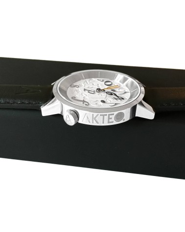 Montre AKTEO Musique 38 Blanc-Acier inox, bracelet cuir noir