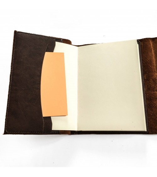 Carnet rechargeable Manufactus Laccio, couverture cuir de veau vintage brown, fabriqué en Italie