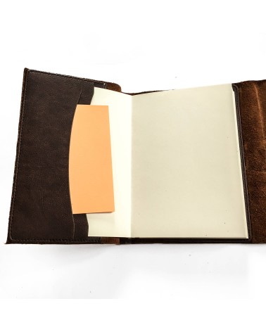Carnet rechargeable Manufactus Laccio, couverture cuir de veau vintage brown, fabriqué en Italie