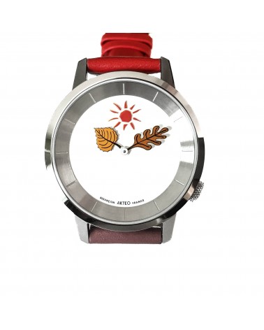 Montre AKTEO Automne 38 Blanc-Acier inox, bracelet rouge