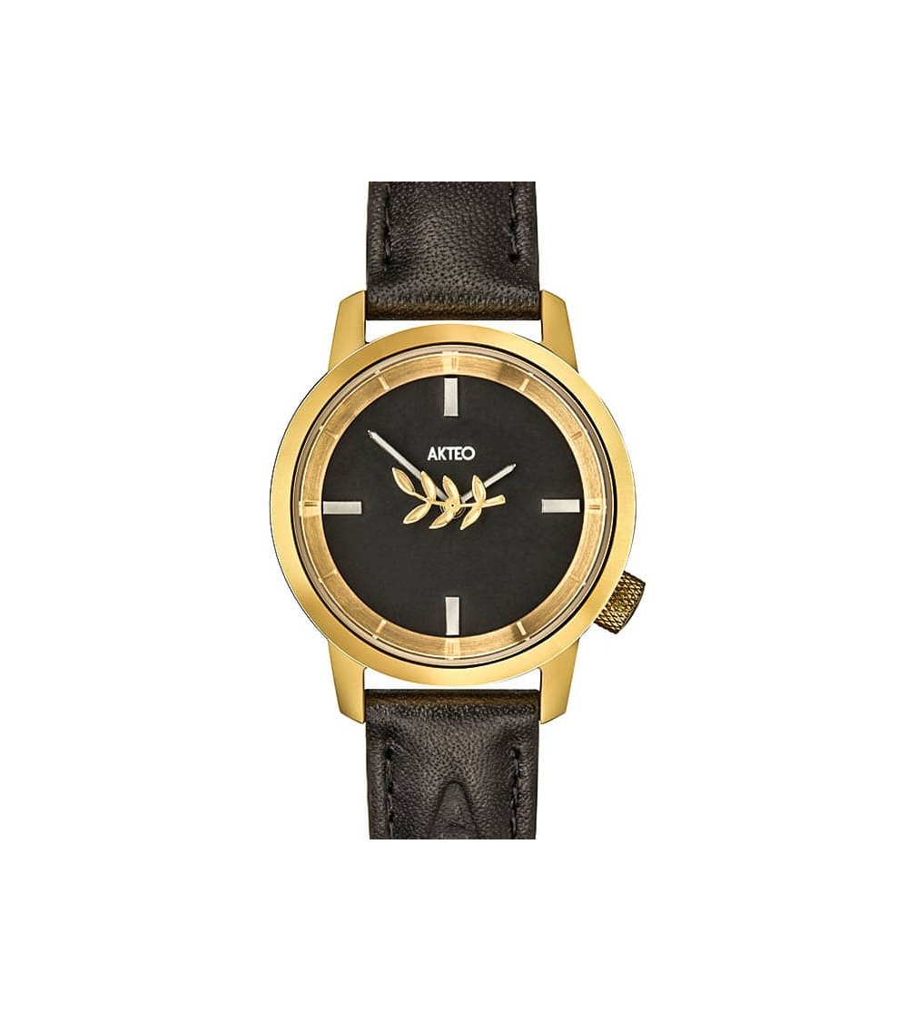 Montre AKTEO Acacias 29 Noir-Or, bracelet cuir noir