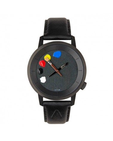 Montre AKTEO Peinture 38 Noir-Noir, bracelet cuir noir