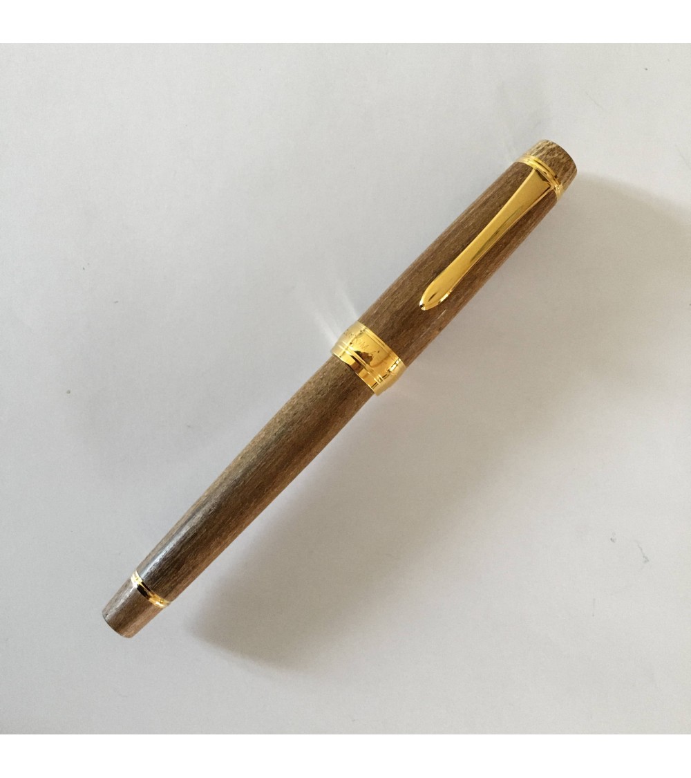 Stylo-plume Pilot Custom Enju, corps bois d’arbre des pagodes, bec or 18 carats largeur M, étui cuir