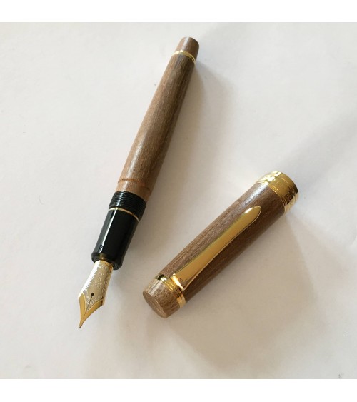 Stylo-plume Pilot Custom Enju, corps bois d’arbre des pagodes, bec or 18 carats largeur M, étui cuir