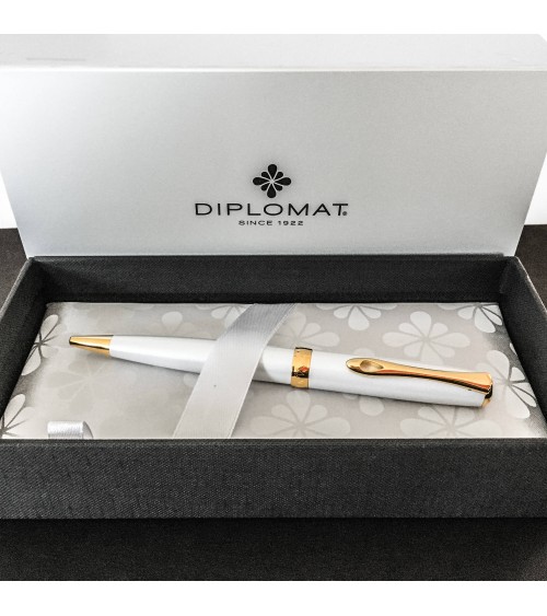 Stylo-bille Diplomat Excellence A2 Blanc perle doré, fabriqué en Allemagne